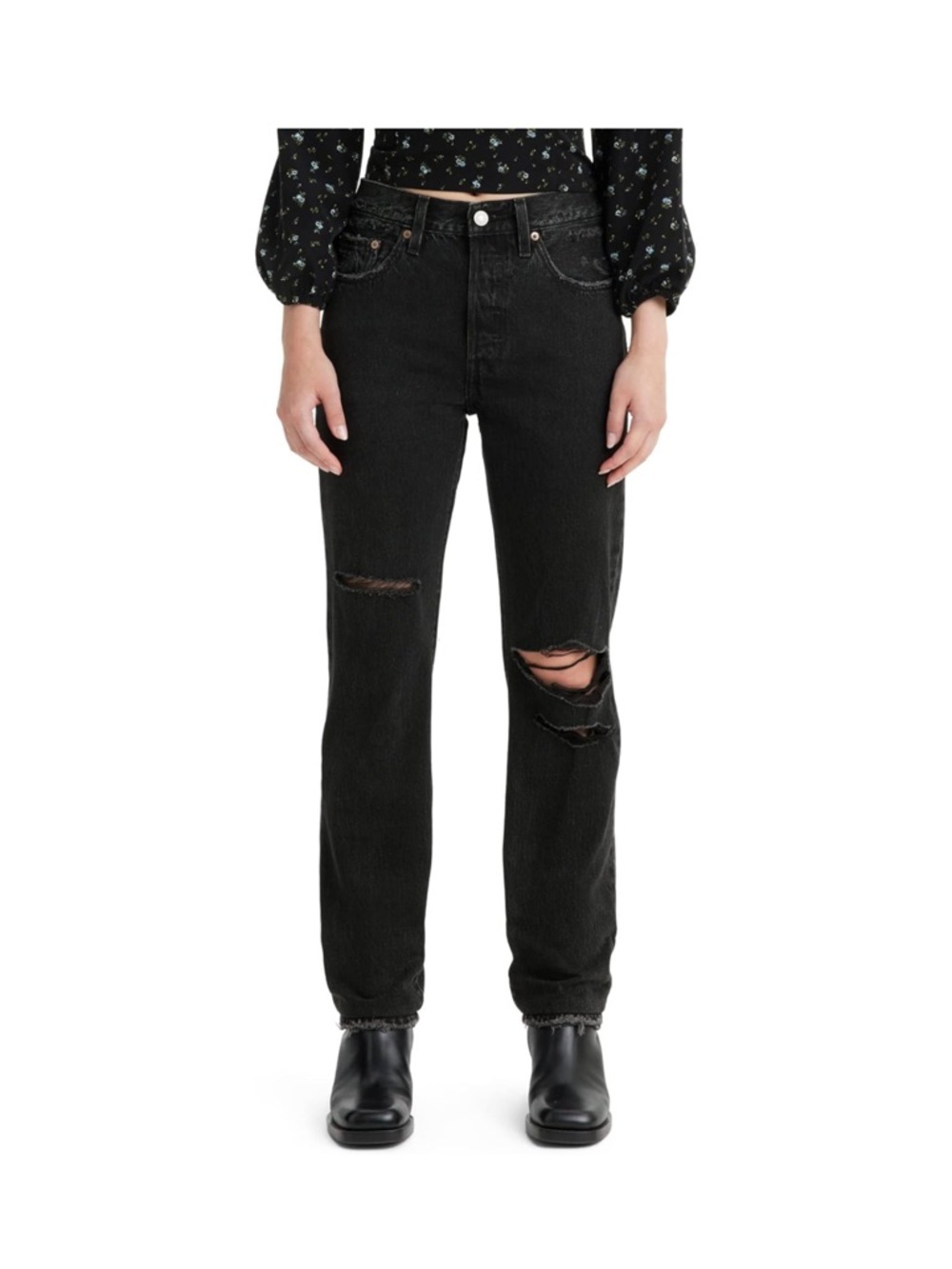 Levi's 501 Original Fit Black Distressed Straight-Leg Jeans